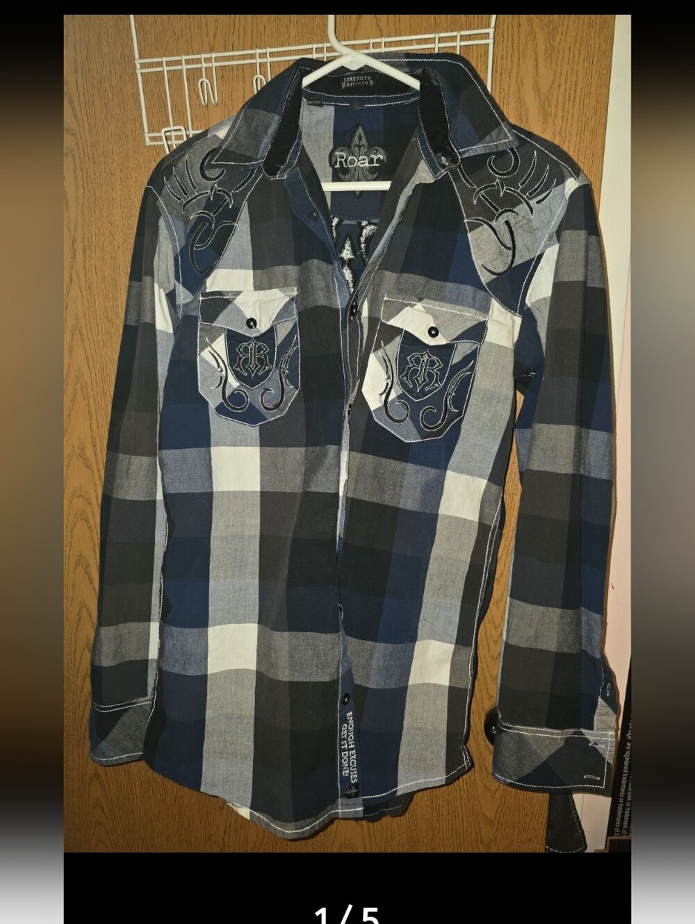 Roar Men’s Blue and Black Plaid Western Shirt